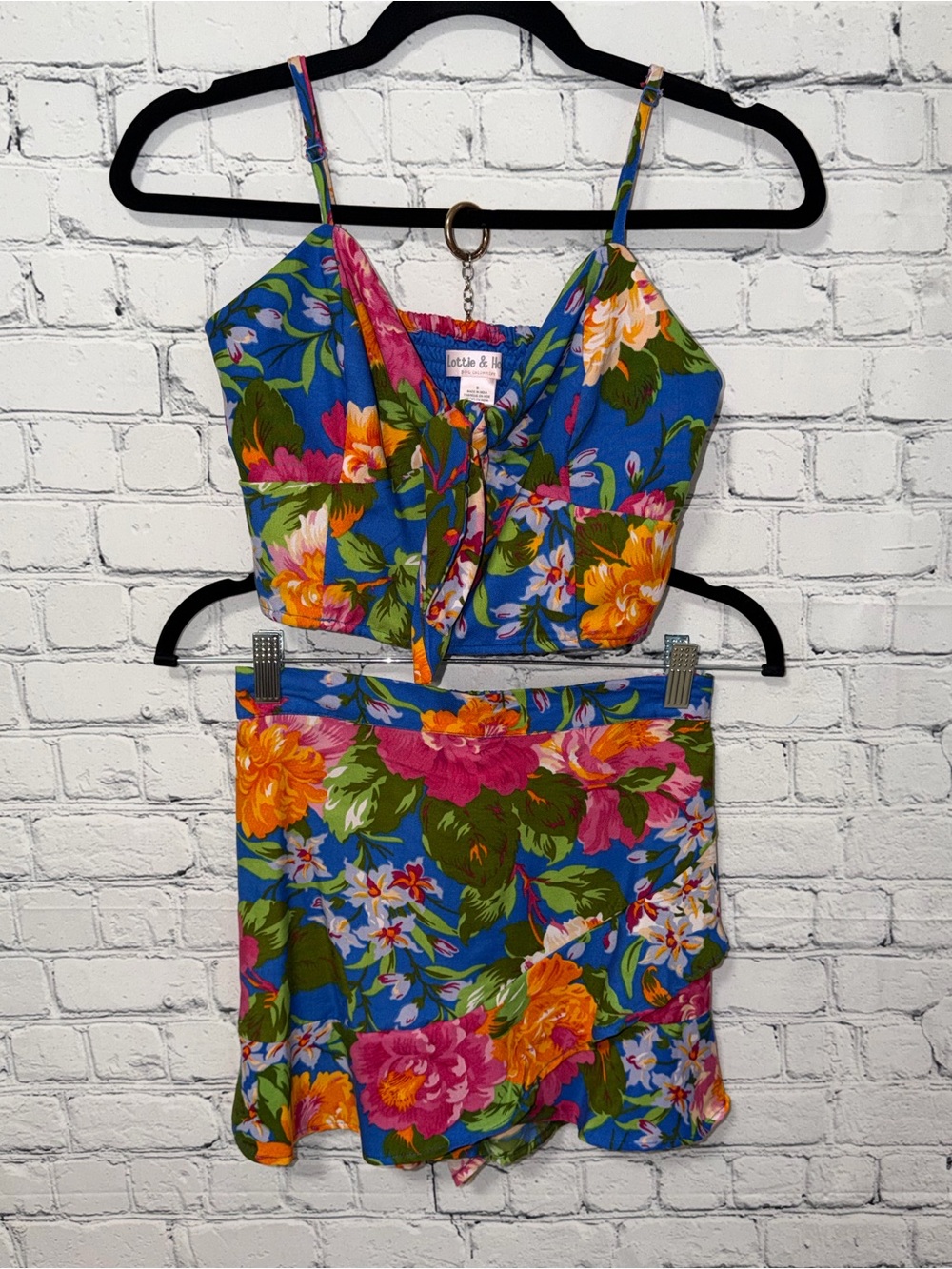 Lottie & Me Blue Floral Tie-Front Crop Top & Skort Set